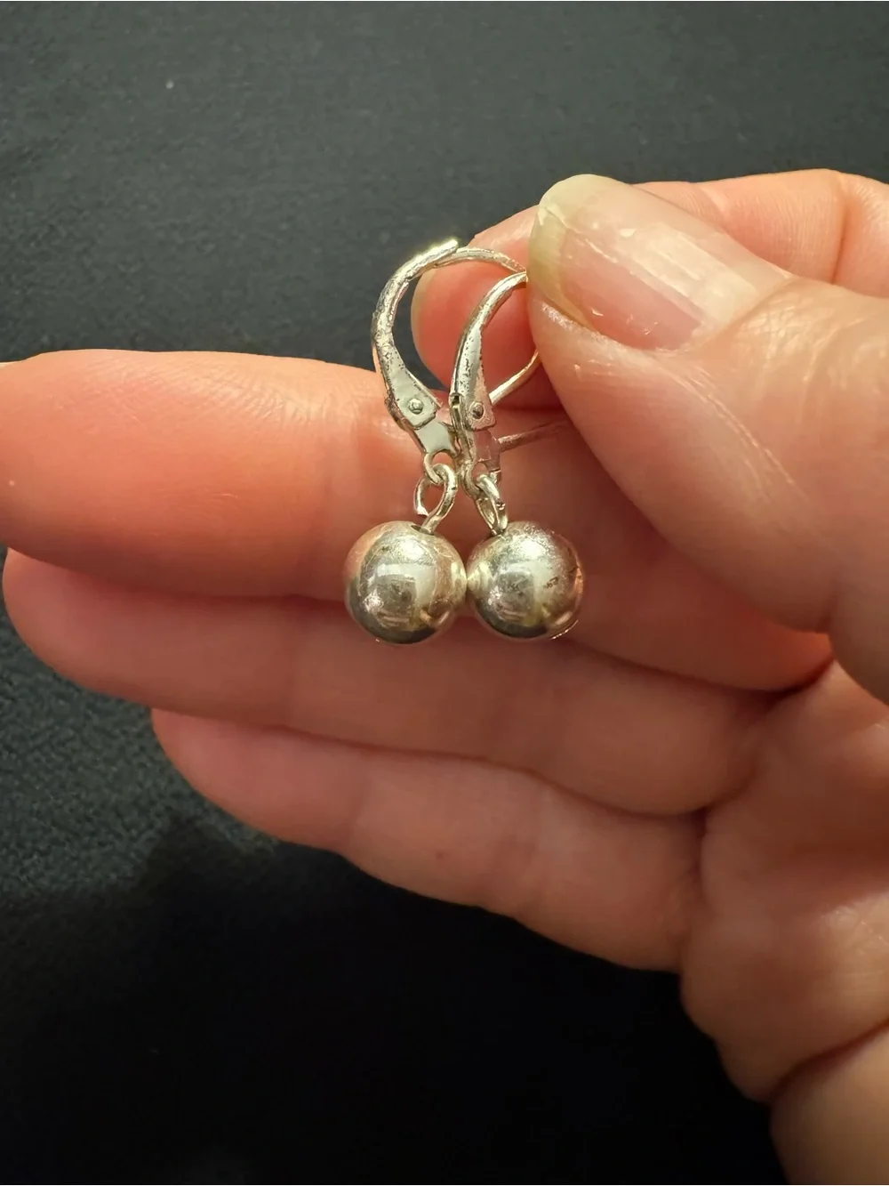Silver Tone Ball Drop Leverback Earrings Classic Minimalist Everyday